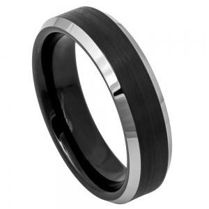 Brushed Center High Polished Steel Color Beveled Edge - 6MM Band
